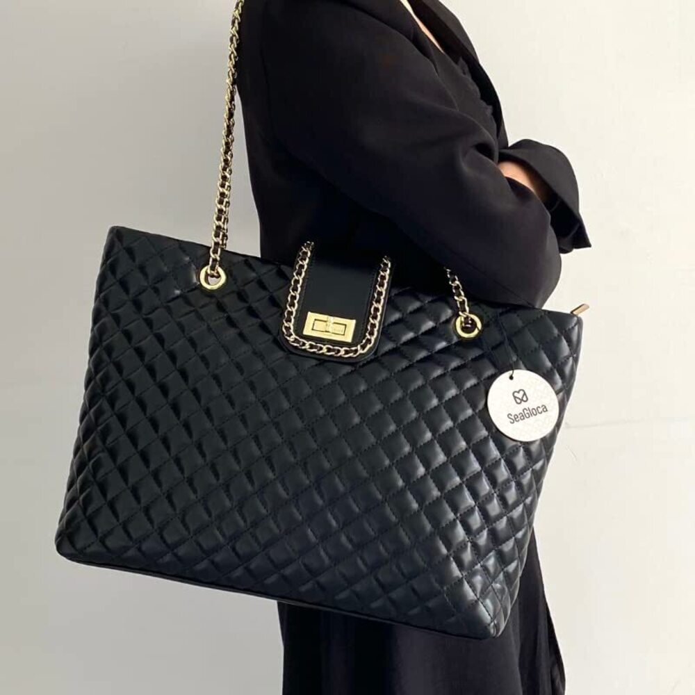 Quilted Hobo Shoulder Bag for Women Large Capacity Black - Picture 4 of 6